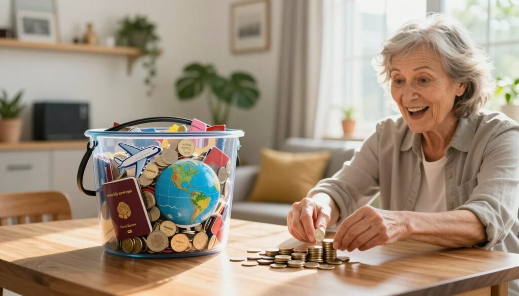 Retiree moves a monthly savings amount toward a travel bucket
